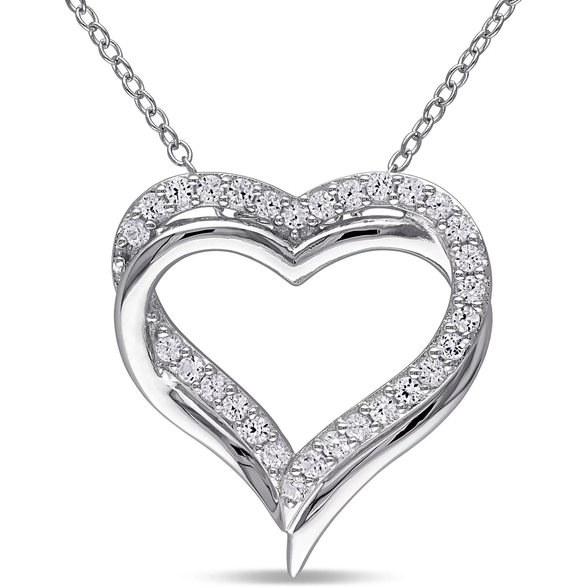 Miabella Women's 5/8 Carat T.G.W. Created White Sapphire Sterling Silver Heart Gemstone Necklace ... | Walmart (US)