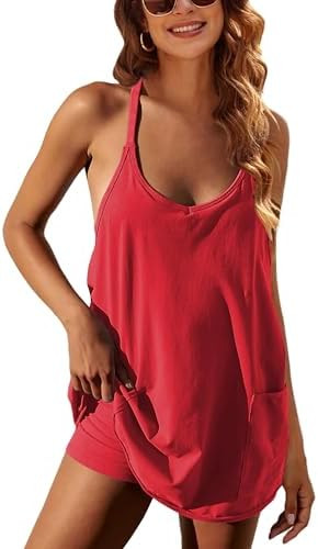 Summer Dress for Women 2026 Hot Shot Mini Romper Dresses Athletic Spaghetti Strap Tennis Dress Bu... | Amazon (US)