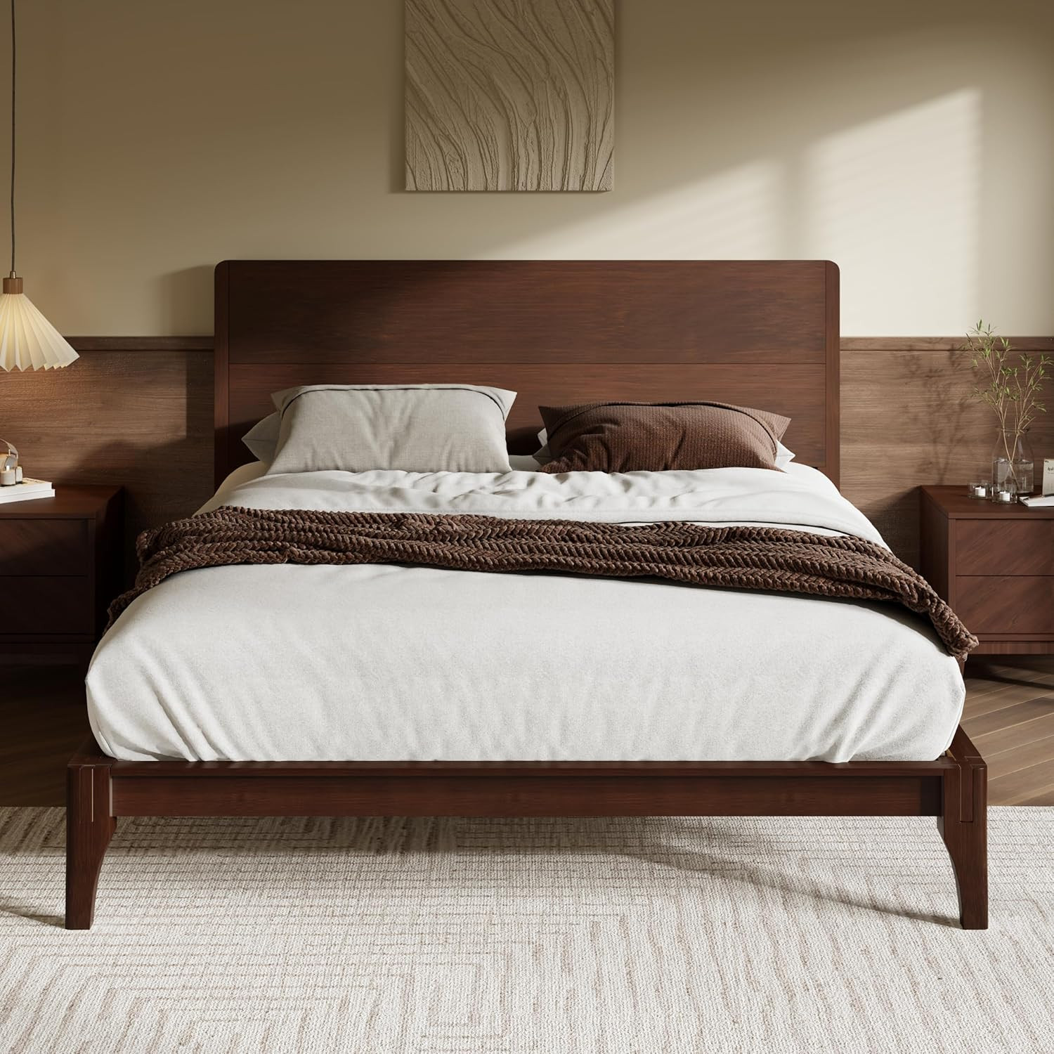Merax Full Size Bamboo Platform Bed Frame with Tall Headboard, Espresso | Amazon (US)