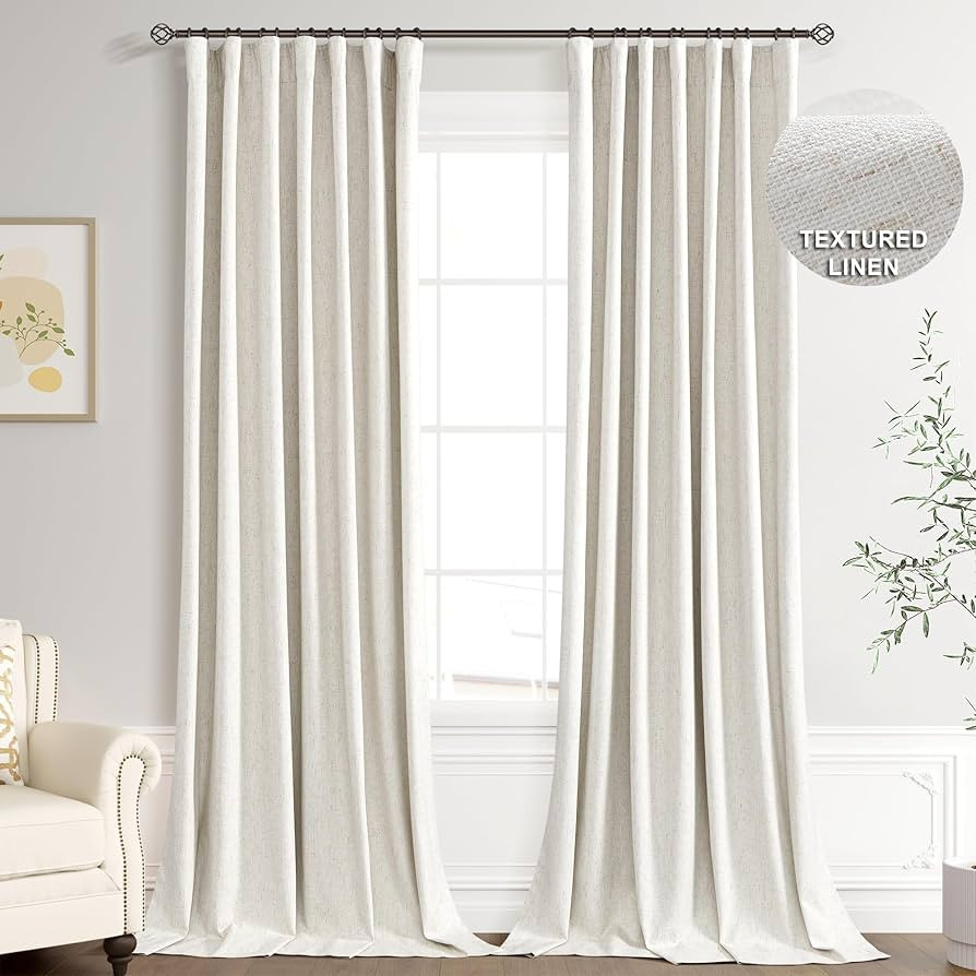 Joywell 100% Blackout Linen Curtains 108 Inches Long, Rod Pocket/Back Tab/Hook Belt/Clip Rings, F... | Amazon (US)