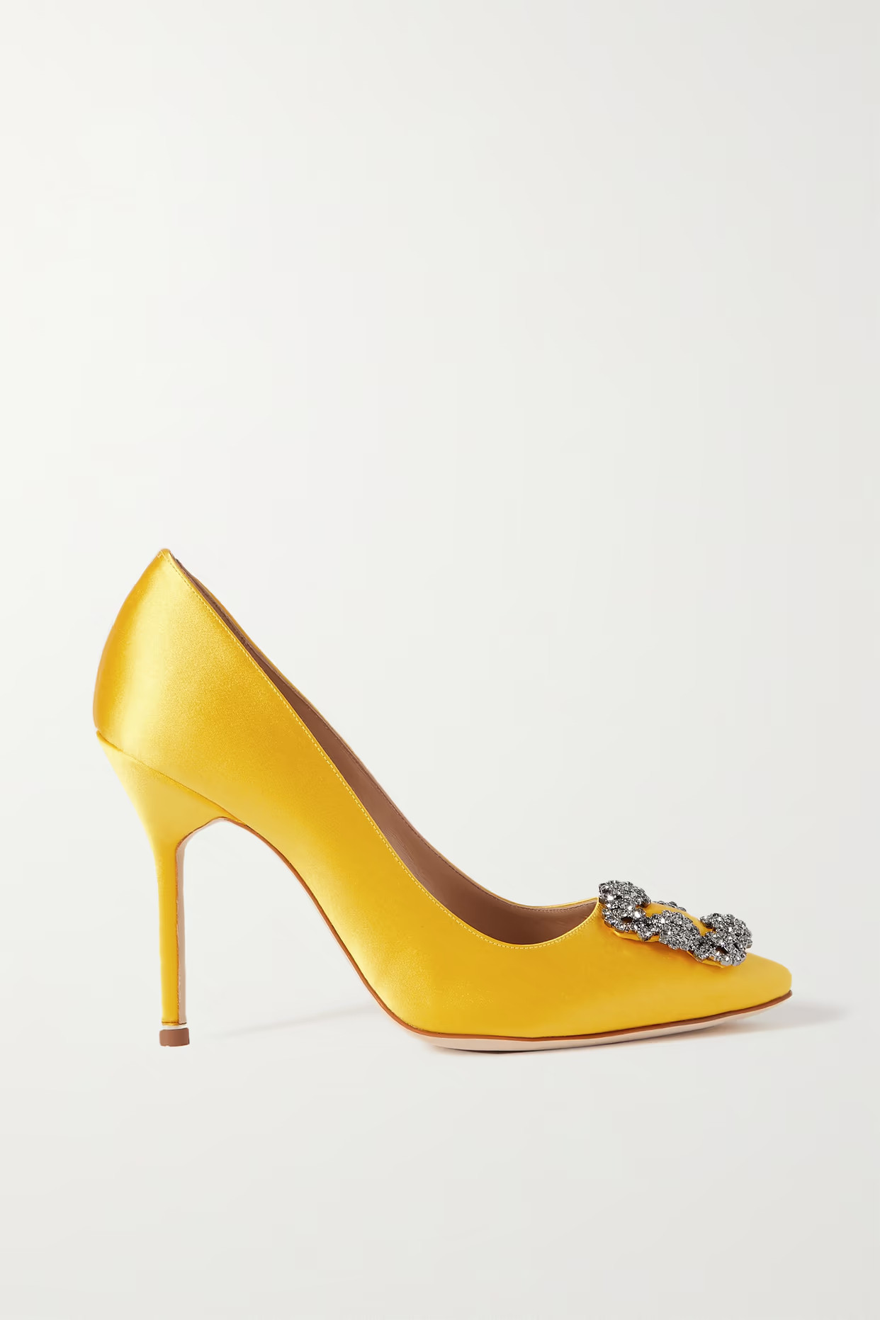 Manolo Blahnik - Hangisi 105 Crystal-embellished Satin Pumps - Yellow | NET-A-PORTER (US)