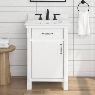 Home Decorators Collection Bellington 24 in. Single Sink White Bath Vanity with White Engineered ... | The Home Depot