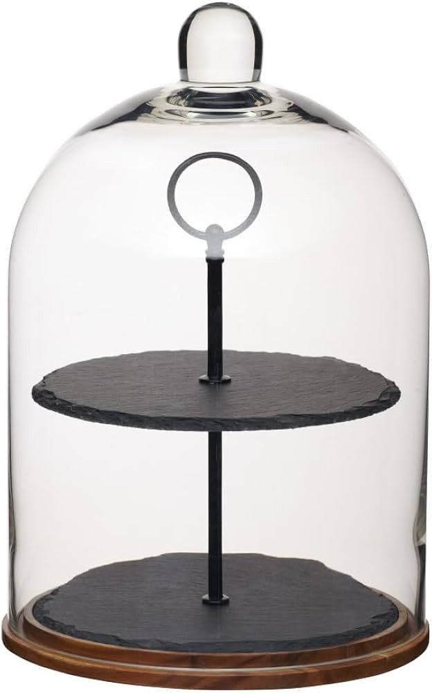 Artesà 2-Tier Serving Stand/Cake Dome, Glass Cloche Food Display Cover/Storage with Tiered Slate... | Amazon (US)