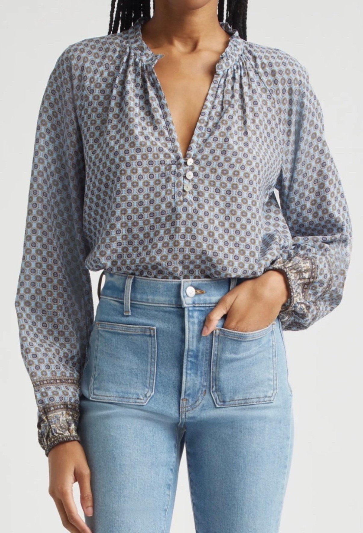 Ruffle top
Denim top on sale 

#LTKSeasonal #LTKootd #LTKSaleAlert