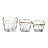 K&K Interiors 16891A Set of 3 Dark Metal Wire Baskets with Bamboo Rim | Amazon (US)