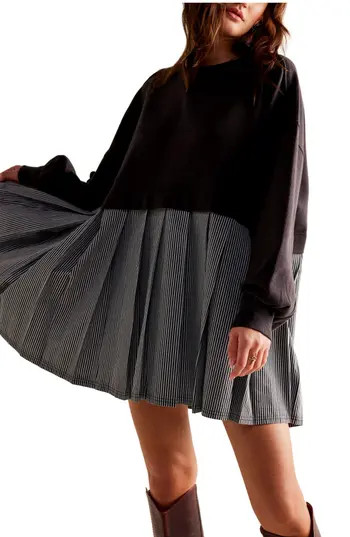 Free People Eleanor Stripe Long Sleeve Sweatshirt Dress in Washed Black Combo at Nordstrom Rack, Size Medium | Nordstrom Rack