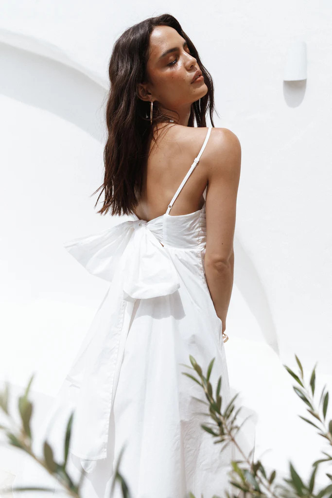 Alice Bow Back Midi Dress - White | Petal & Pup (AU)