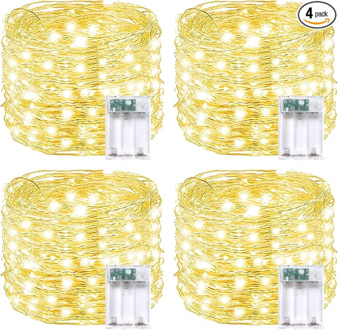 4 Pack 60 LED Fairy Lights Battery Operated with Timer, 20FT Waterproof Twinkle Lights Indoor Out... | Amazon (US)