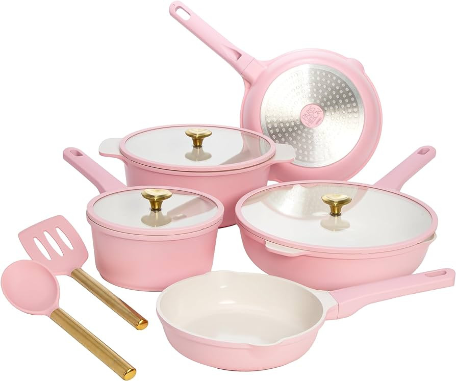 Amazon.com: Paris Hilton Ceramic Nonstick Cookware Set, Cast Aluminum with Dual Layer Nonstick Co... | Amazon (US)