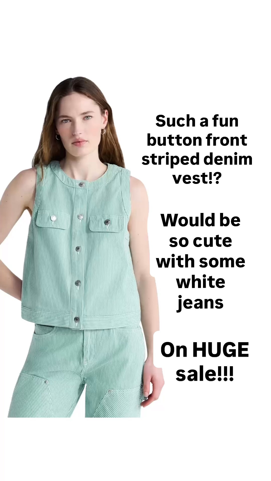 Walmart has some great clearance finds right now! How cute is this button front striped denim vest!?
(Under $7…yes please!)