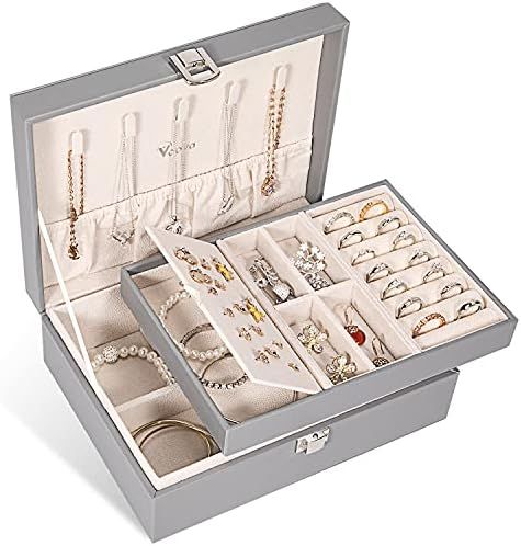 Voova Jewelry Box Organizer for Women Girls, 2 Layer Large Men Jewelry Storage Case, PU Leather Disp | Amazon (US)