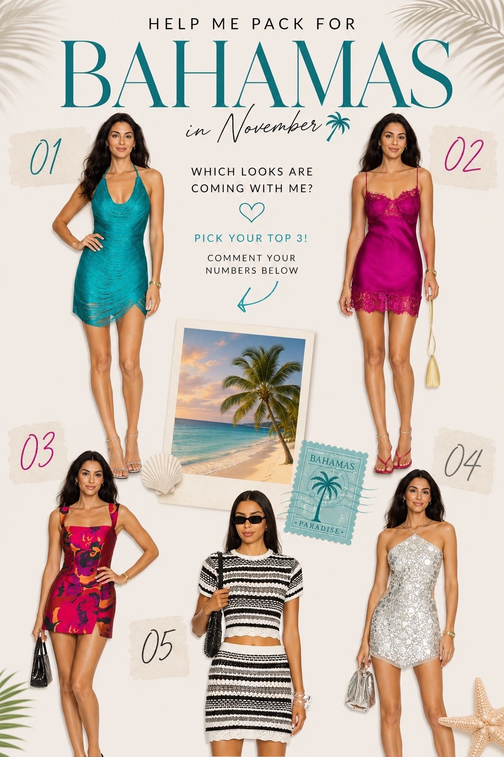 GIRLS’ TRIP LOADING… 🌴🥂✨

Bahamas in November and we have some BIG birthdays to celebrate… which means the outfits need to be GOOD. 💃🏻🍸

I’m starting to plan my day + night looks and clearly I need a committee. 😂

Which outfits are giving Bahamas girls’ trip?

Pick your TOP 3 — 1, 2, 3, 4 or 5 👇🏼

BONUS: Tell me which one you’d wear during the day ☀️ and which one deserves birthday night 🥂✨

Help me pack! 🧳🌴

#BahamasStyle #GirlsTripStyle #VacationOutfits #ResortWear
