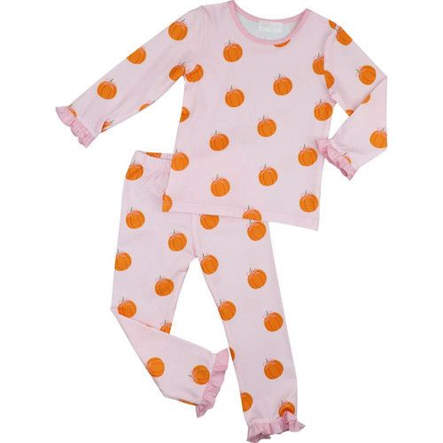 Pink Knit Pumpkin Print Pajamas | Cecil and Lou