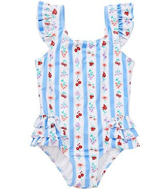 Little Girls Floral Stripes One Piece Swimsuit | Dillard's