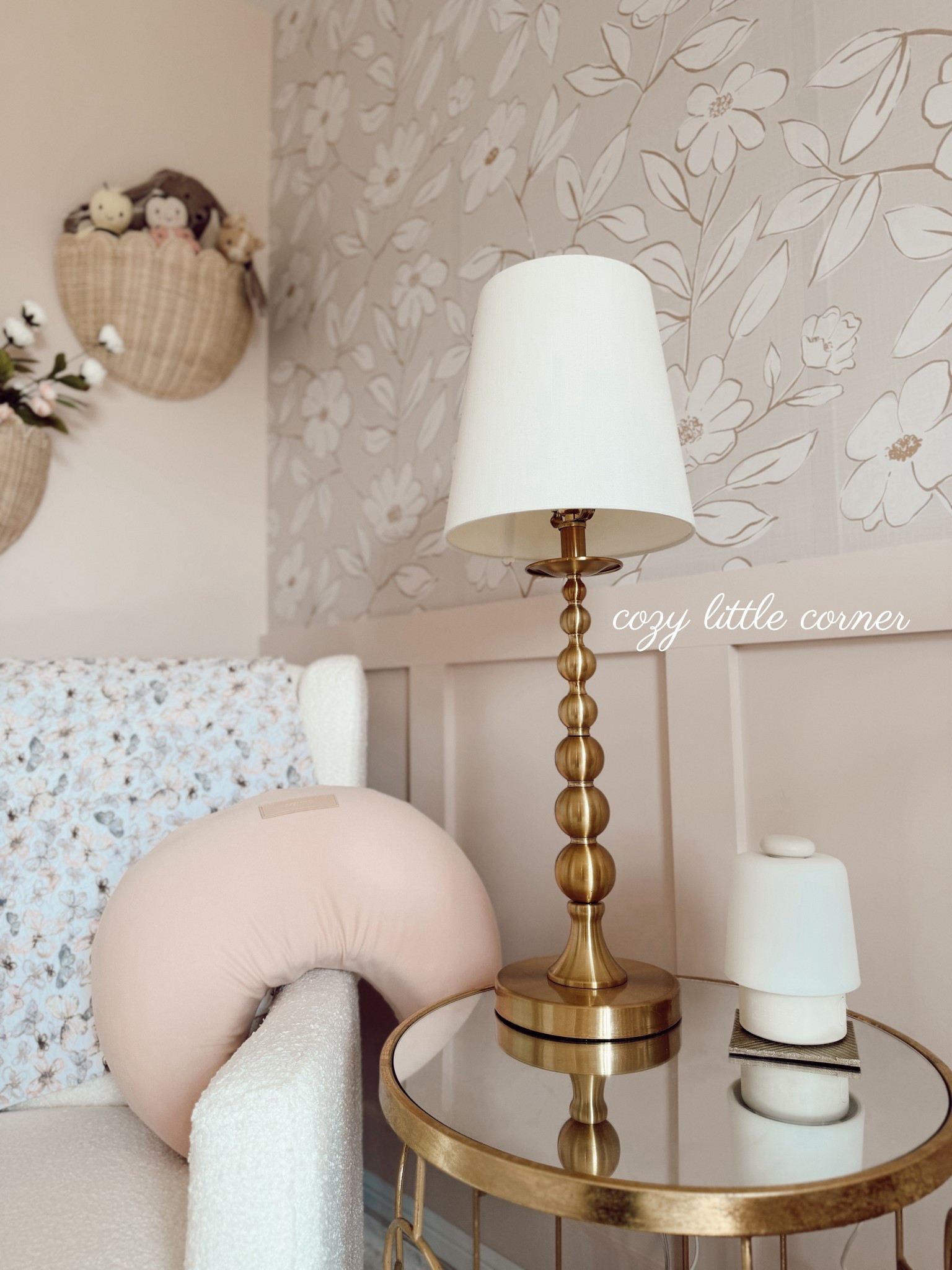 @Hatch sent over their newest sound machine! Can’t wait to try this out with baby girl! Has a few different settings! #hatchpartner 

@Cuddle+Kind stuffies in these @walmart hanging baskets 🧺 
@Michaels faux peonie florals - on sale today too! 
@grannie hand made quilt for baby girl! 💓🧸🎀🫧 

#LTKmomlife #LTKBaby #LTKHome