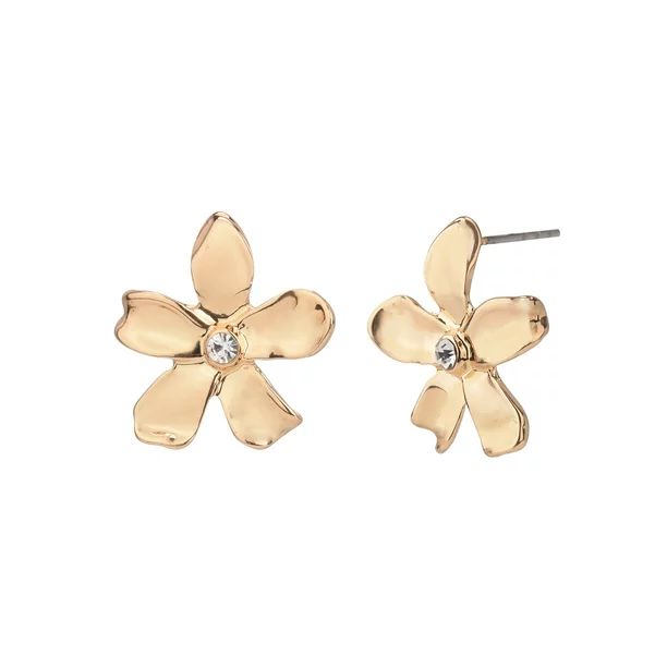 Time And Tru Women's Gold Crystal Flower Post Earring - Walmart.com | Walmart (US)