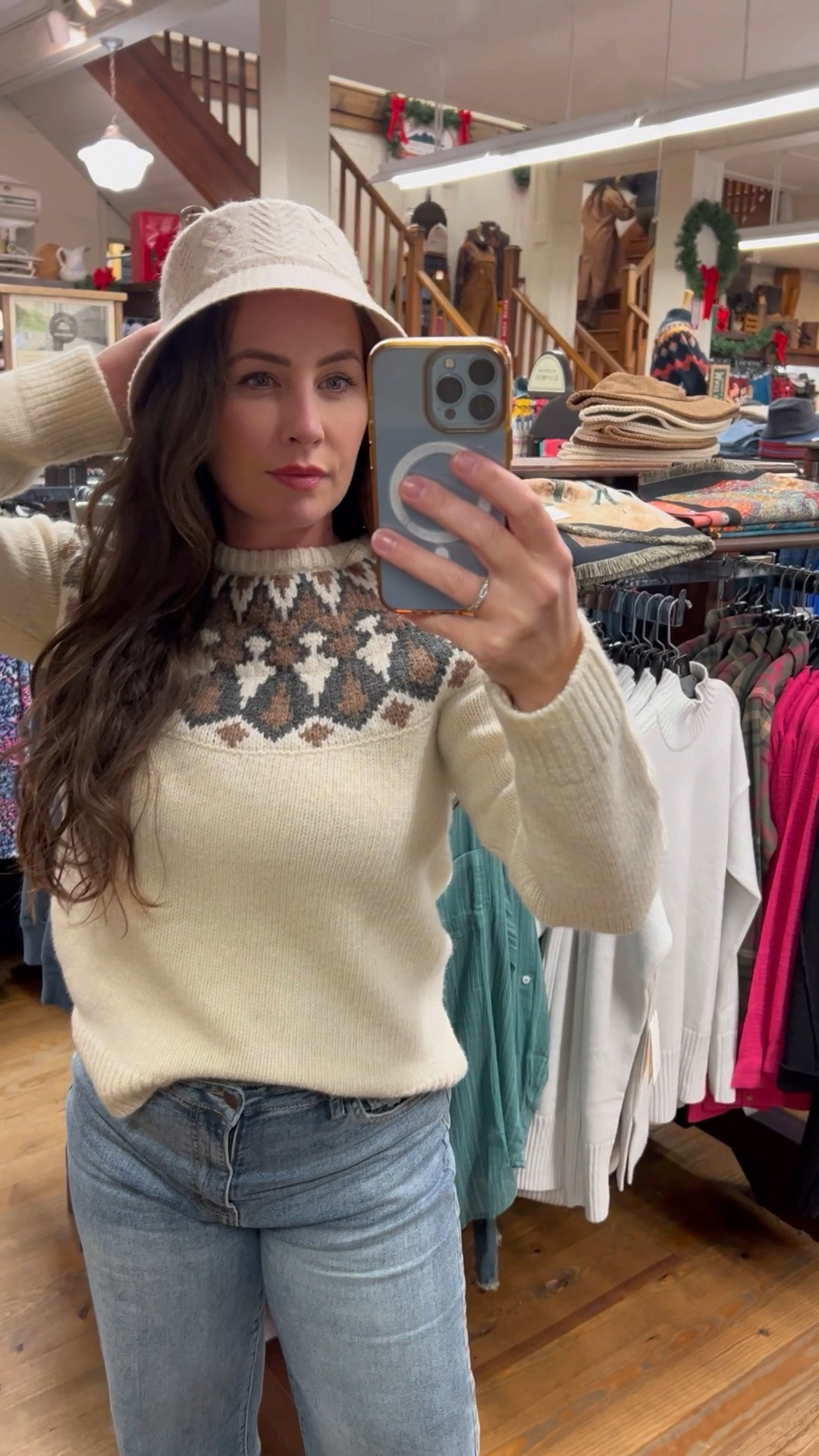 Snagged this @llbean sweater rhat ill probably have till I'm 80 and this bucket hat. But there were mixed reviews on the bucket hat in this camp 😆 what do you think? 

#LTKSeasonal #LTKHoliday #LTKTravel