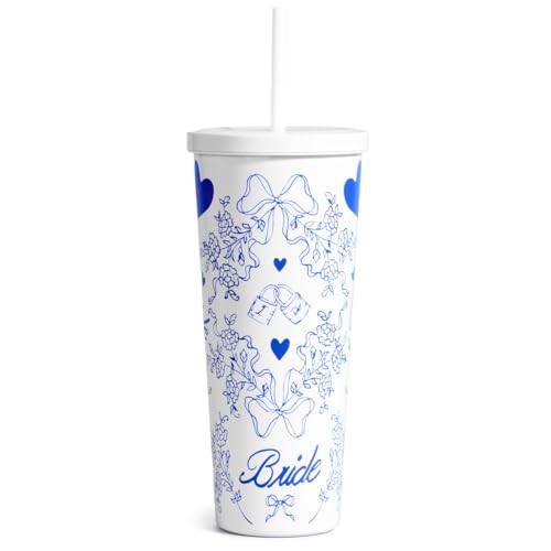 xo, Fetti White + Blue Bride Tumbler, 24 oz. | Bachelorette Supplies, Wedding Morning Drinkware, Bach Party Decorations, Bridesmaid Cup Gift | Amazon (US)