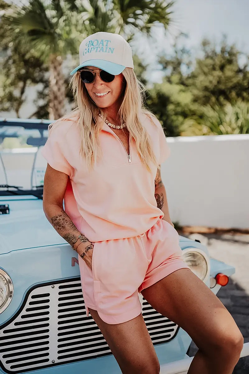 Peach Ladies Half Zip Top and Shorts | Katydid