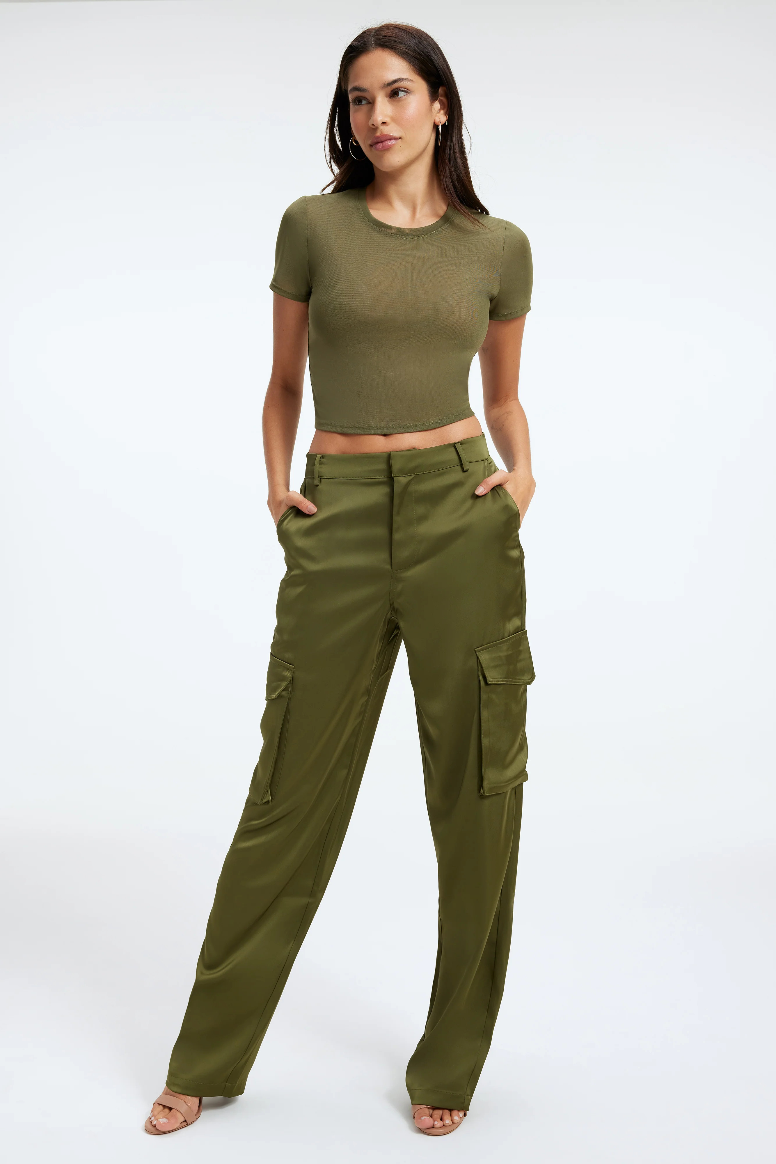 SATIN CARGO PANTS | JUNIPER GREEN | Good American