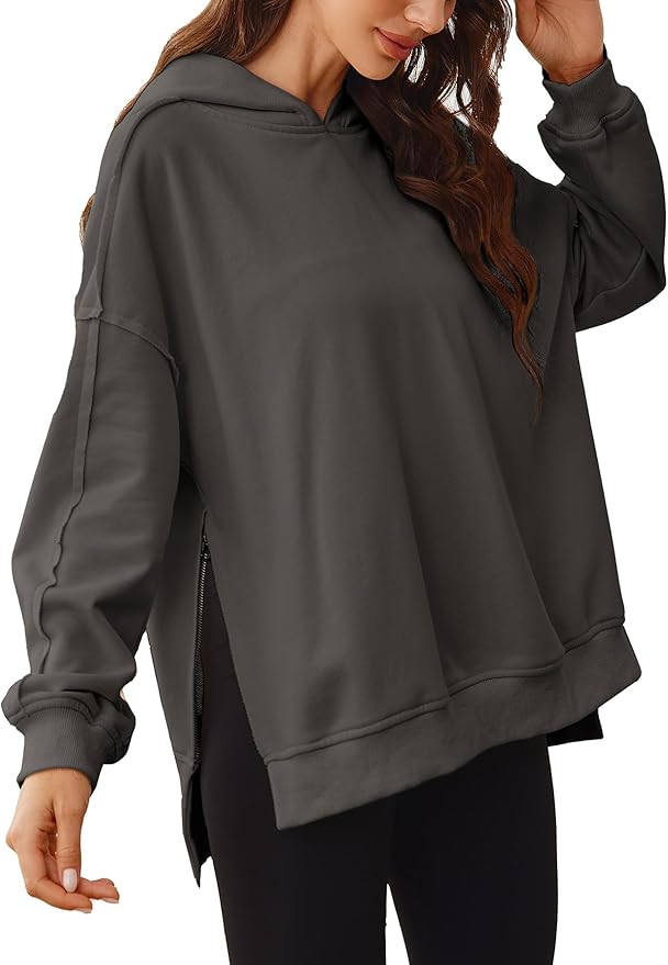 Glamaker Women's Overzised Hoodies Fall Long Sleeve Casual Sweatshirt Side Zip Up Loose Pullover | Amazon (US)