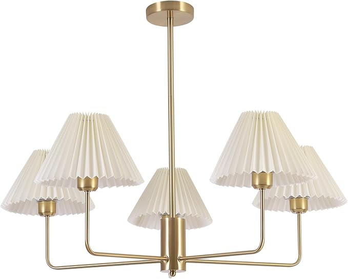KCO Lighting 5-Lights White Pleated Fabric Pendant Light Mid Century Modern Brushed Gold Sputnik ... | Amazon (US)