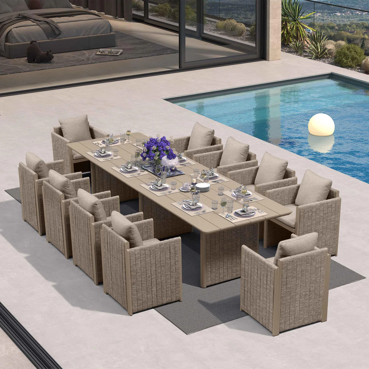 PURPLE LEAF Sanori Patio Dining Set Modern Large Weather-Resistant Table and Aluminum Chairs with... | Purple Leaf