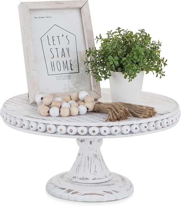White Wood Cake Stand: Cupcake Pedestal Stand 12 inch Dessert Display Riser Rustic Round Cakes Ho... | Amazon (US)