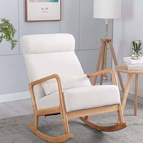 SDYEI Fabric Upholstered Rocking Chair with Thick Padded Cushion & Pillow, Midcentury Modern Accent  | Amazon (US)