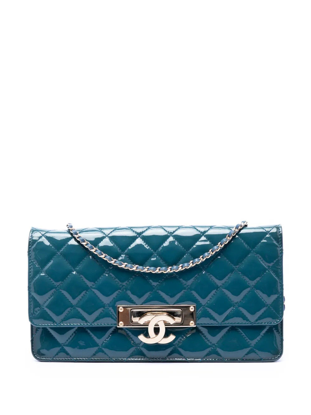 CHANEL Pre-Owned 2014-2015 Quilted Patent Golden Class East West Wallet on Chain crossbody bag - Blue | Farfetch Global