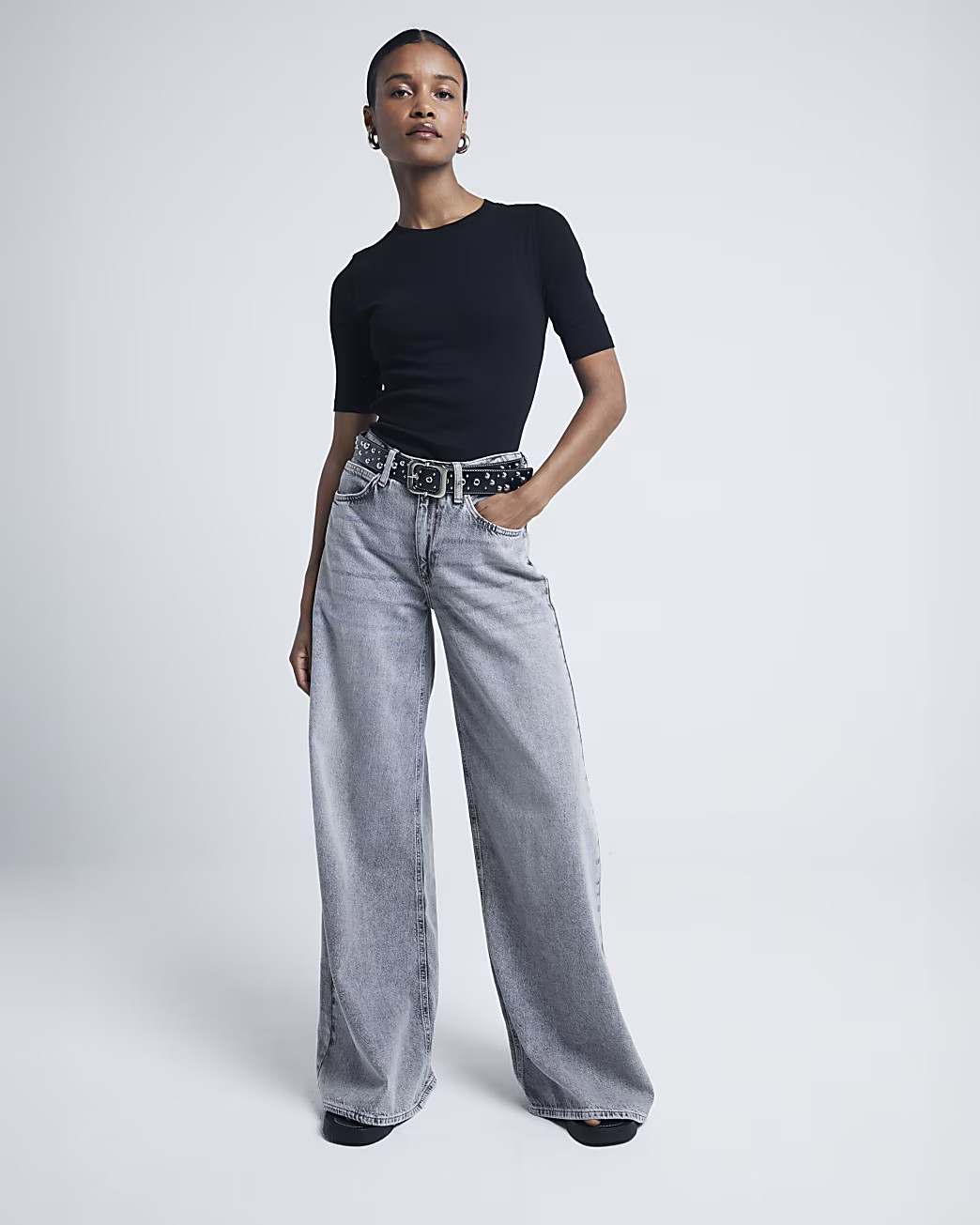 Black Short Sleeve Fitted T-shirt | River Island (UK & IE)