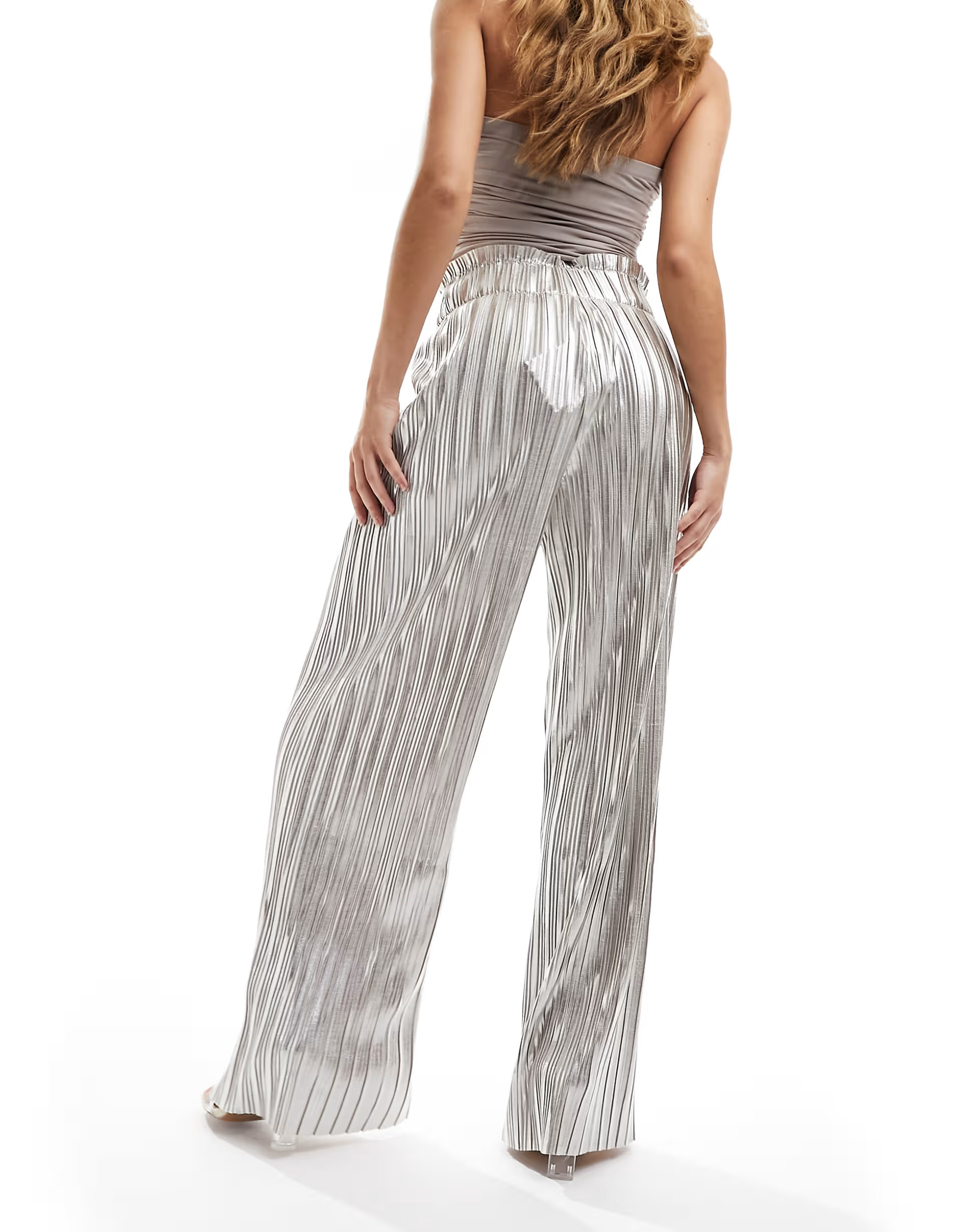 Y.A.S plisse wide leg trousers in metallic silver | ASOS (Global)