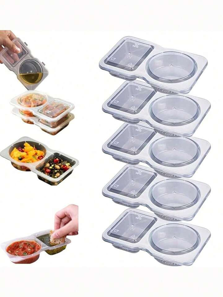 1/5/10/20pcs Lid-Divided Condiment Containers, Snack And Dipping Sauce Cups, Ideal For Takeout Sauces, Dips And Travel-Friendly Reusable Sauce Containers For Condiments, Dips, Sauces And Snacks | SHEIN