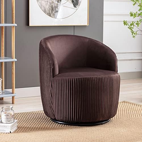 Neylory Swivel Barrel Chair, Swivel Chairs for Living Room, Accent Round 360° Swivel Corner Club Egg Chairs, Upholstered Velvet Modern Arm Circle Chairs for Nursery, Bedroom, Hotel(Brown) | Amazon (US)