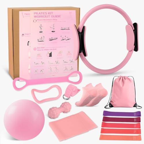 Home Pilates Kit for Women, Pilates Equipment Ring and Ball Set, Pink Workout Set Including Magic Circle, 5 Loop Bands ,Massage Ball, Premium Kits for Starter Toning Workouts at Home Essentials | Amazon (US)