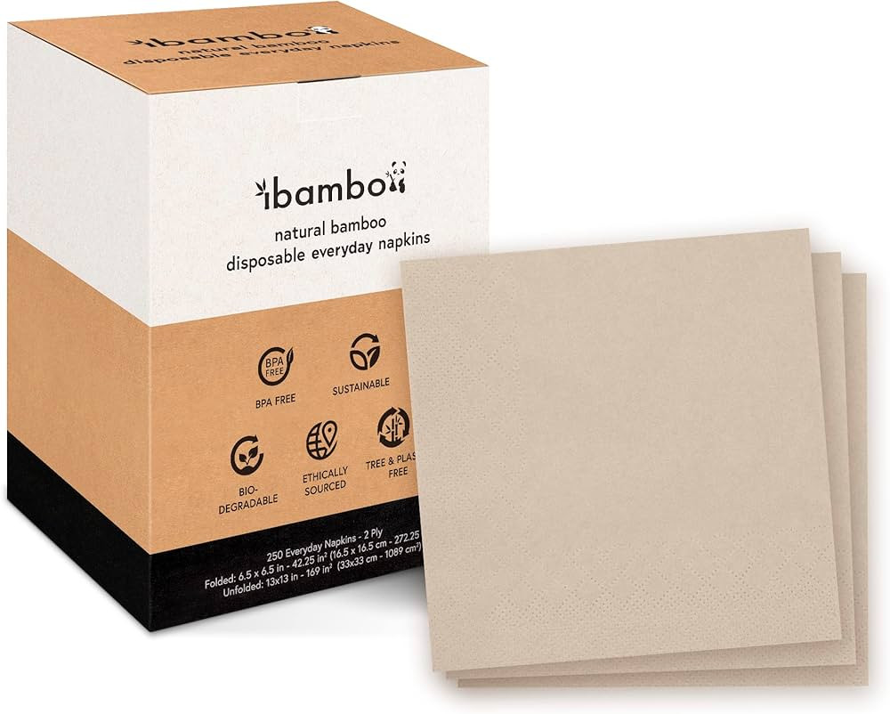250 Pack Bamboo Everyday Napkins - 2-Ply Ecofriendly Lunch & Dinner Napkins | Bamboo Napkins for ... | Amazon (US)