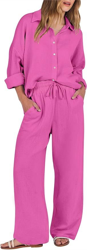 ANRABESS Women 2 Piece Outfits 2023 Long Sleeve Wide Leg Matching Lounge Sets Fashion Travel Vaca... | Amazon (US)