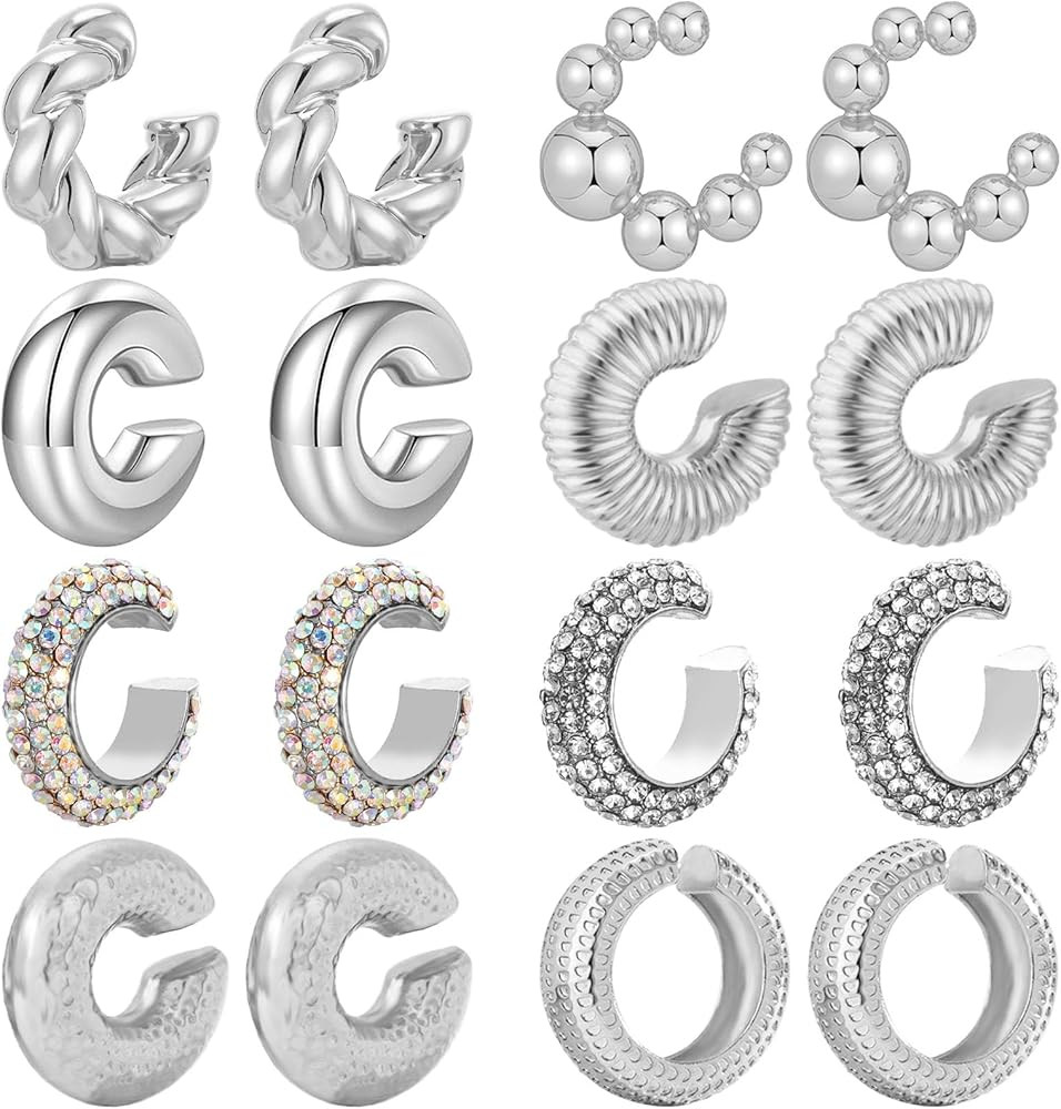 NEWITIN 8 Pairs Chunky Ear Cuff Earrings for Women Trendy Thick Ear Cuffs Non Piercing Clip On Ea... | Amazon (US)