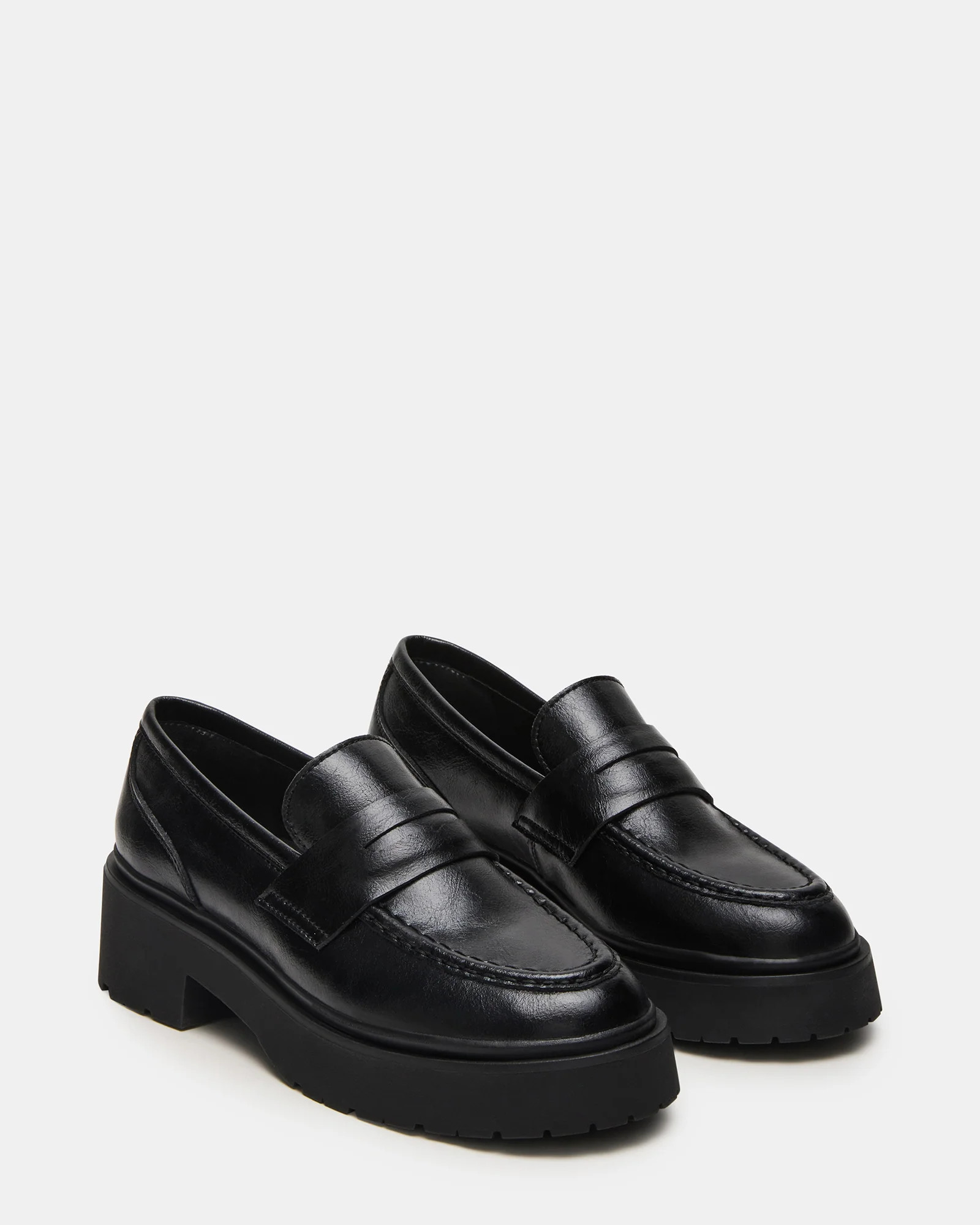 LAYKEN Black Leather Platform Lug Women's Loafer | Steve Madden (US)
