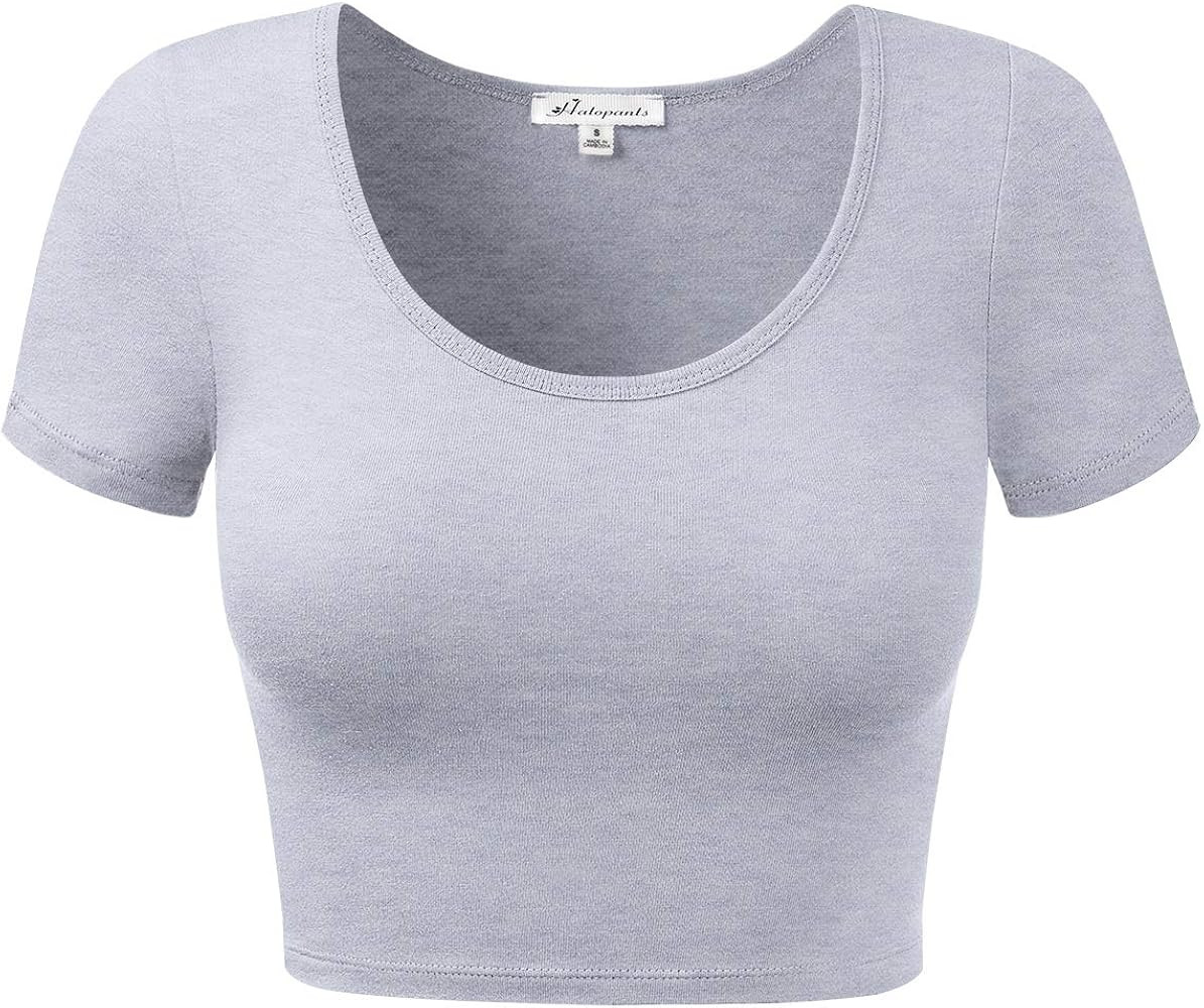 Women's Cotton Basic Scoop Neck Crop Tops Short Sleeve Tops | Amazon (US)