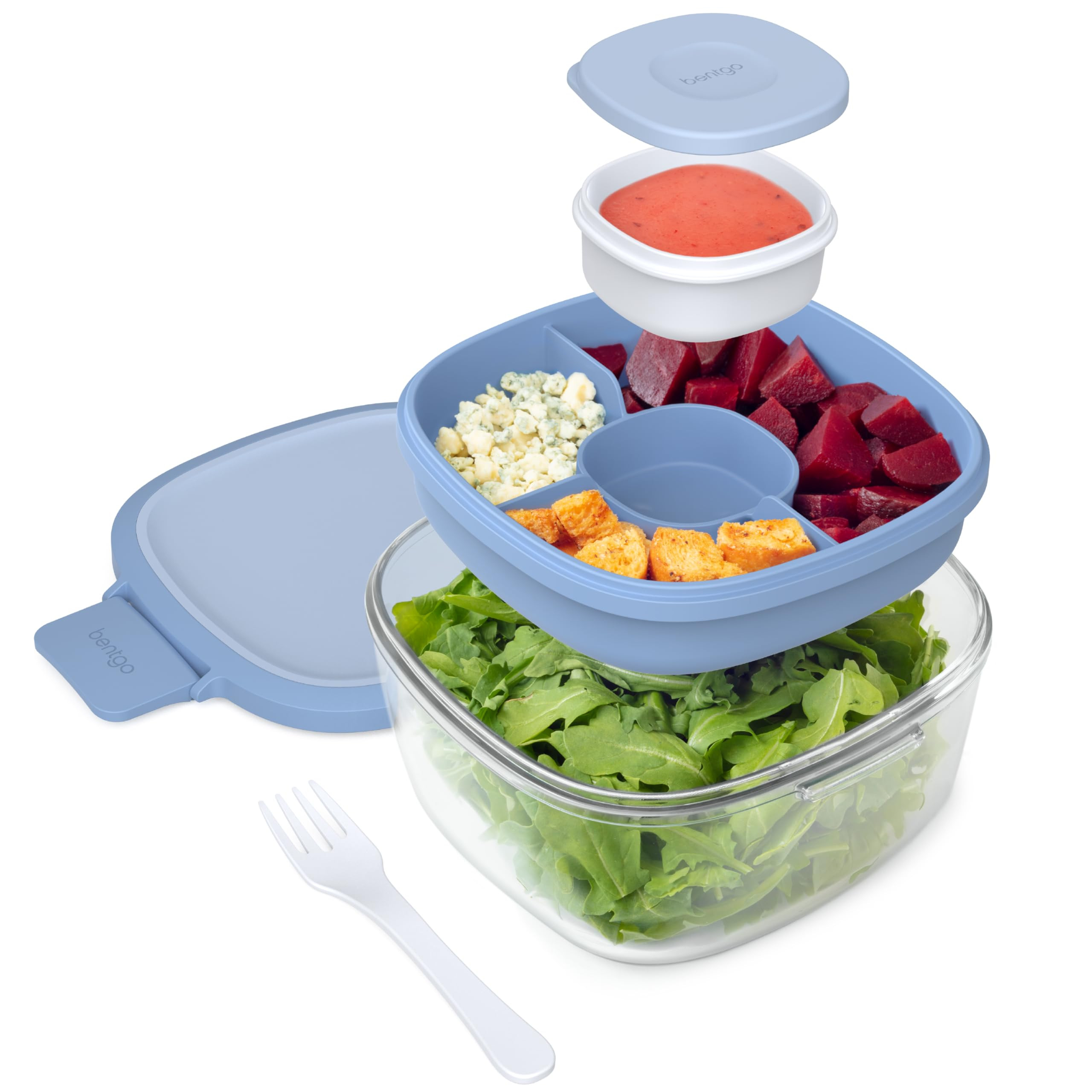 Bentgo Glass All-in-One Salad Container - Large 61-oz Salad Bowl with Lid, 4-Compartment Bento-St... | Amazon (US)