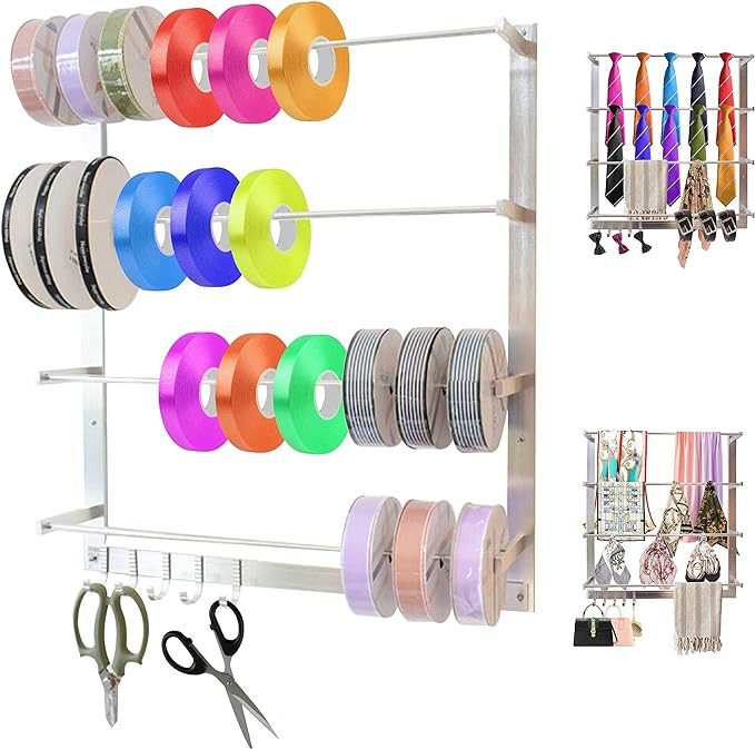 Retail Display Scarf &Tie Rack, Belt Towel Ribbon Organizer Rack with 5 Hook, Wall Mount Ribbon R... | Amazon (US)
