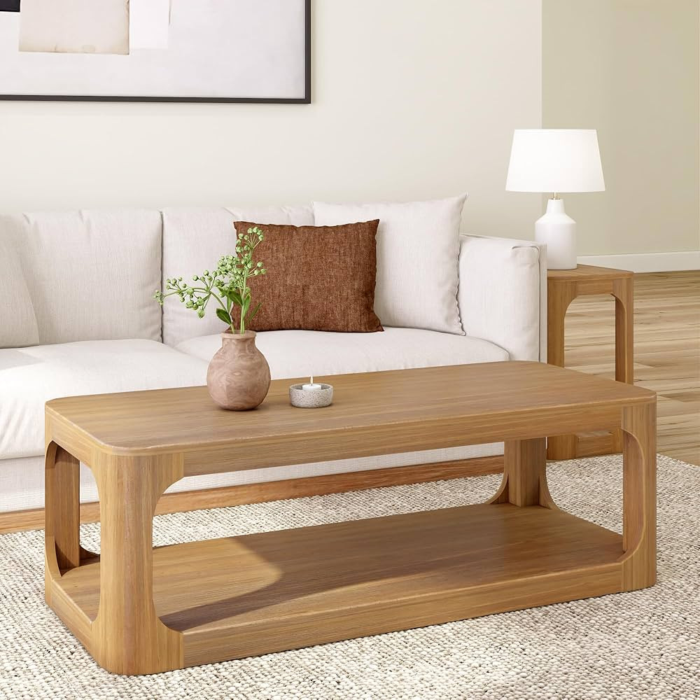 Plank+Beam Forma Coffee Table, Solid Wood 54 Inch Modern Coffee Table with Shelf, Contemporary Ce... | Amazon (US)