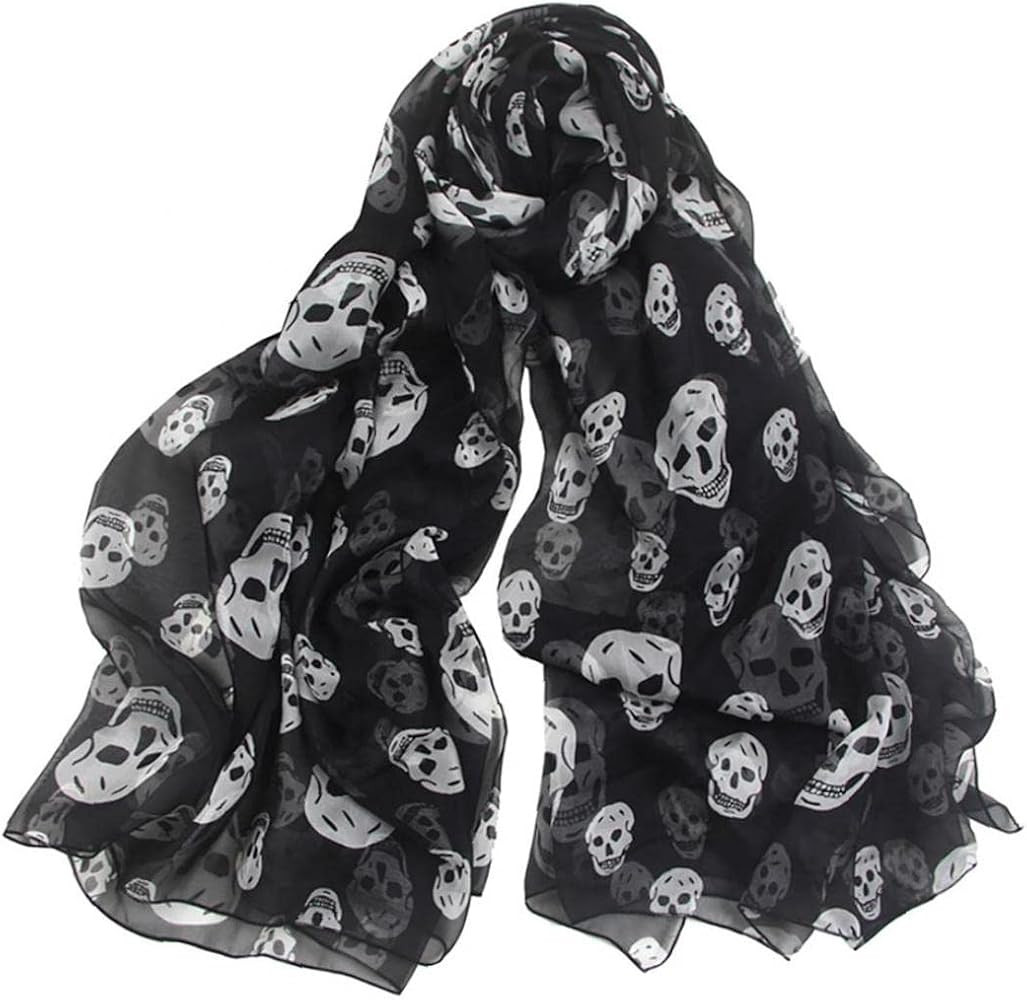 Soft Chiffon Silk Scarf Skull Print Scarf Summer Beach Long Lightweight Shawl Fashion Scarves Hij... | Amazon (US)