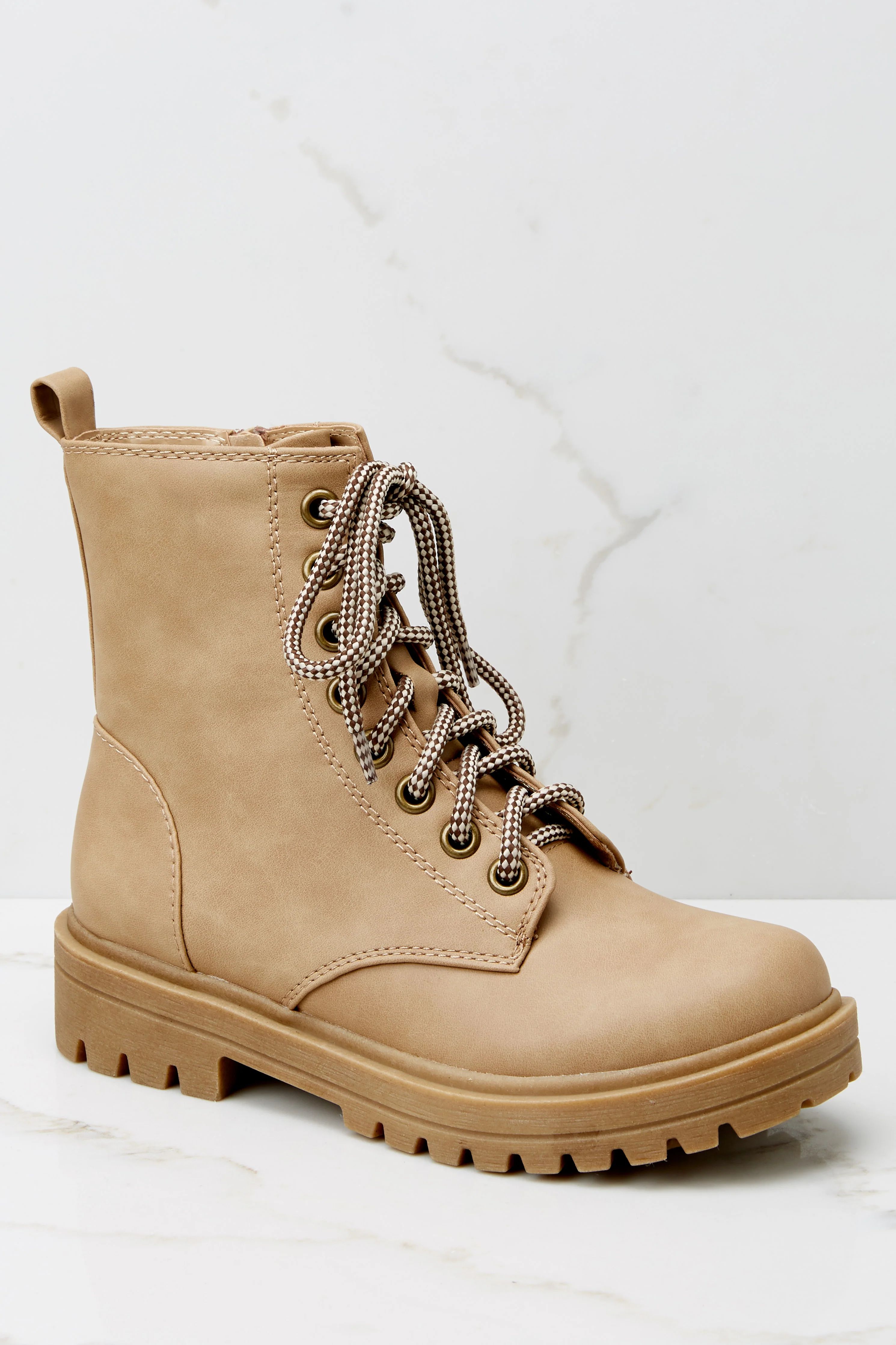 Run The World Beige Combat Boots | Red Dress 