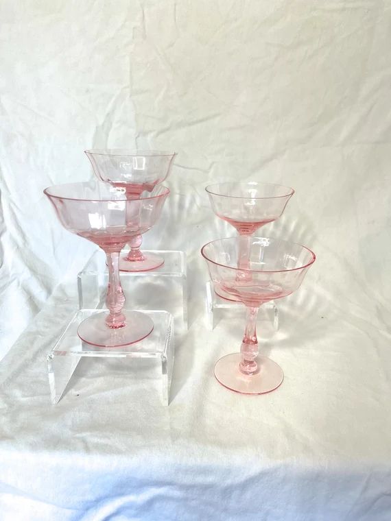 Set of 4 Pretty Pink Depression Glasses - Vintage Pink Depression Glasses | Etsy (US)