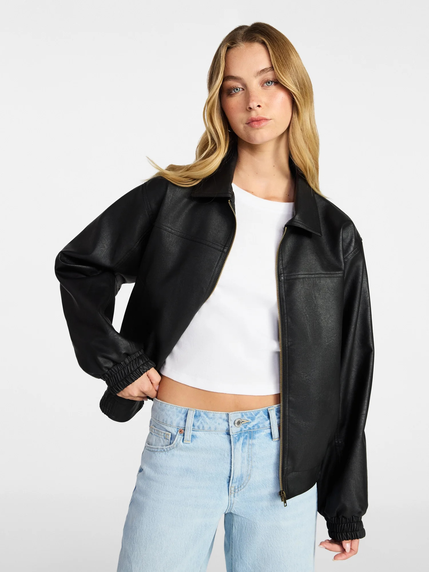No Boundaries Relaxed Fit Faux Leather Jacket, Women's XXS-XXL | Walmart (US)