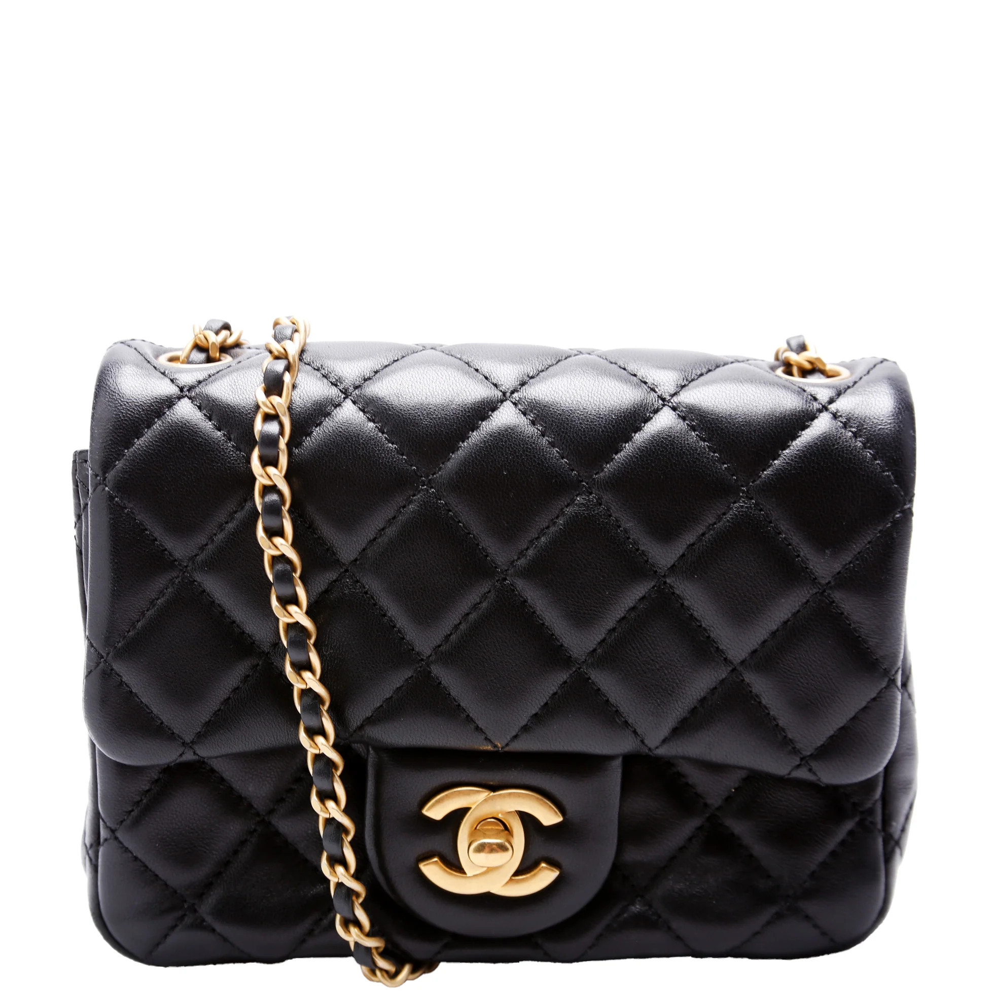 Mini Square Pearl Crush Flap Bag RFID Black | Keeks Designer Handbags