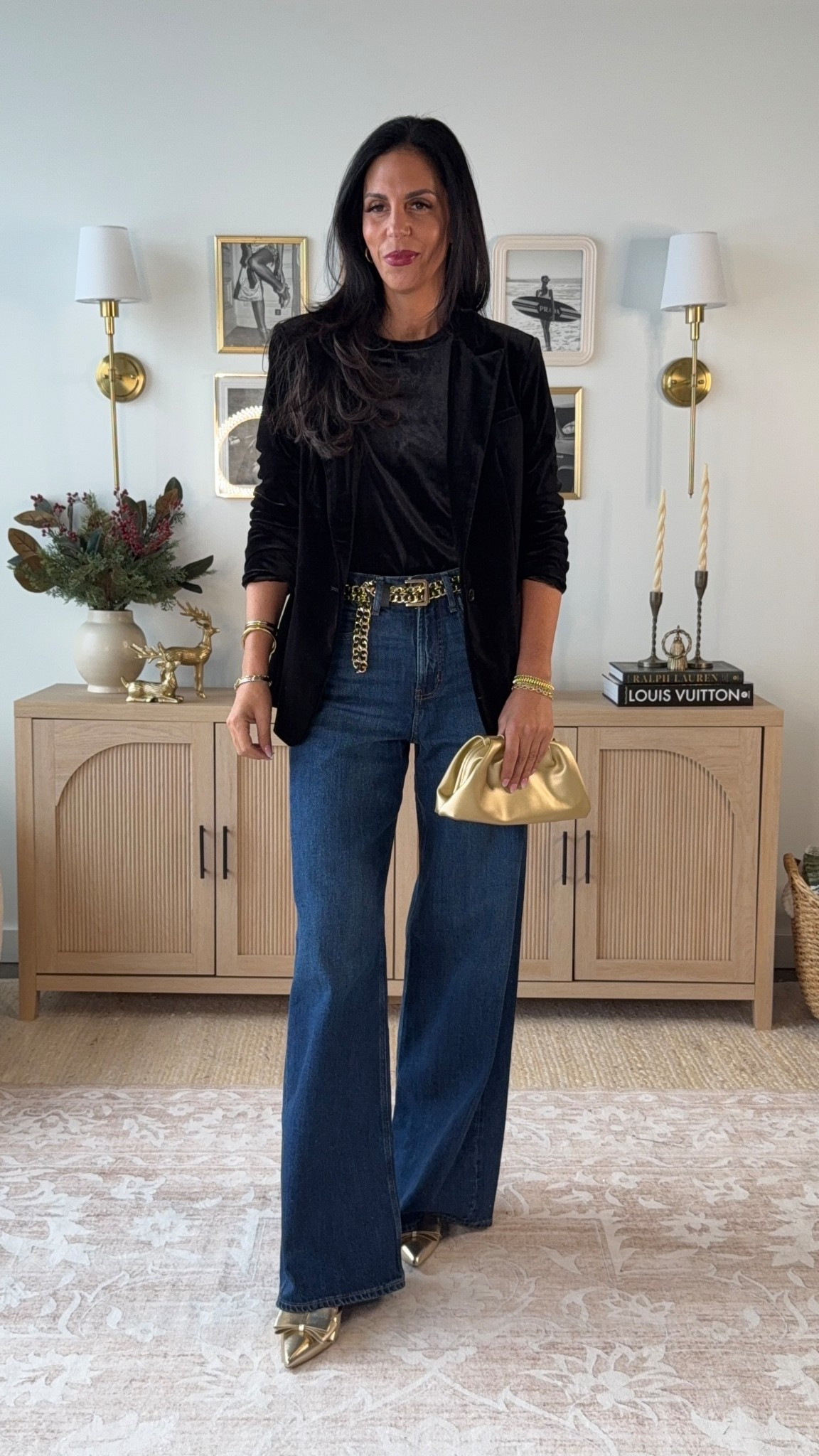 This super affordable velvet blazer is holiday-ready and perfect for kicking off the new year. Dress it up, pair it with denim, elevate the whole vibe—she’s comfortable, chic, and easy on the wallet. 
Blazer- small and tts 
Denim- 2 long 
Velvet top- small 
#ltkfindsunder50 
Walmart
Amazon 
Old navy 

#LTKHoliday #LTKTall #LTKU #LTKOver40 #LTKParties #LTKFindsUnder50