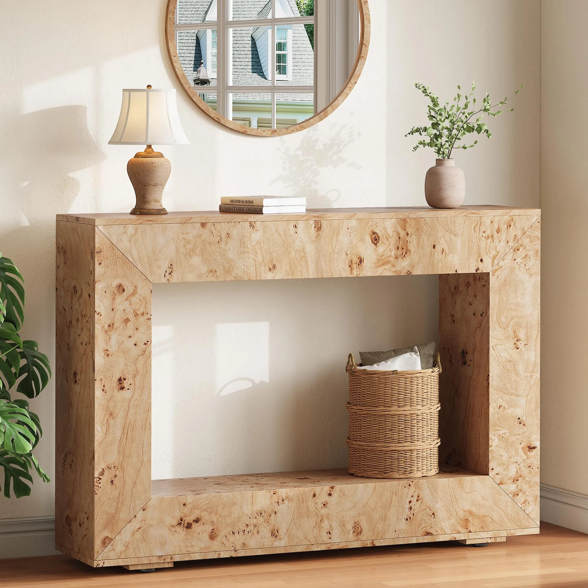 Papajet 47.2" Burl Wood Console Table with Storage, Modern Luxury Sofa Table for Living Room, Ent... | Walmart (US)